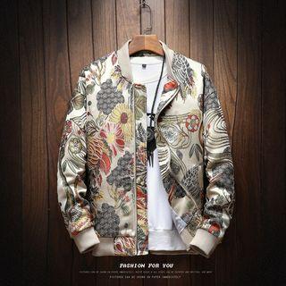Fruit Embroidered Zip Bomber Jacket