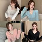 Long-sleeve Plain Slim-fit Knit Sweater