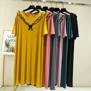 Short Sleeve Round Neck Ruffle Trim Sleep Dress