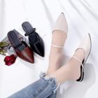 Faux Leather Pointed Toe Flat Mules