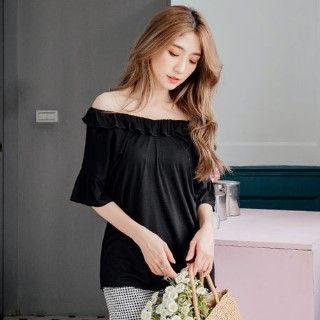 Off-shoulder Frilled Trim Top