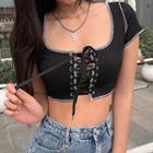 Short Sleeve Lace-up Crop Top