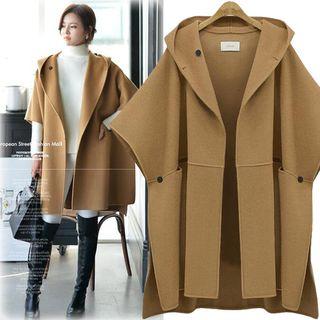 Short-sleeve Hooded Woolen Coat