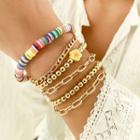 Set Of 6: Chain Bracelet + Beaded Bracelet + Color Block Bracelet 2765 - Set Of 6 - Gold - One Size