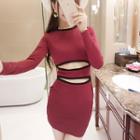 Cut Out Front Contrast Trim Long Sleeve Bodycon Dress