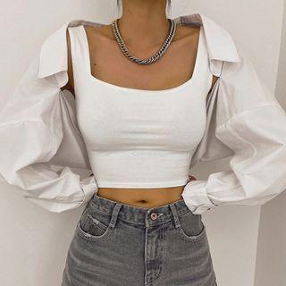 Balloon-sleeve Bolero Shirt Ivory - One Size