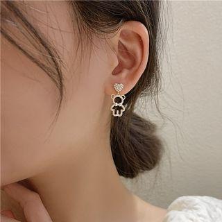 Heart Faux Pearl Bear Rhinestone Alloy Dangle Earring 1 Pair - Gold & White - One Size