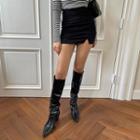 Slit-hem Shirred Miniskirt