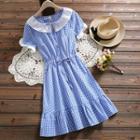 Short-sleeve Cotton Linen Plaid Dress