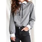 Contrast-collar Gingham Blouse With Tie