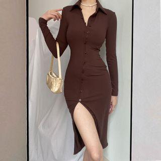 Slit-hem Bodycon Shirtdress