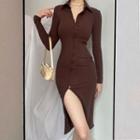Slit-hem Bodycon Shirtdress