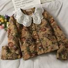 Lace Floral Single Breasted Blazer Khaki - One Size