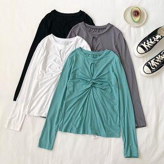 Twisted Front Keyhole Long-sleeve Top