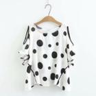 Elbow-sleeve Cold Shoulder Polka Dot Top