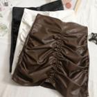 Faux Leather Ruched Mini Fitted Skirt
