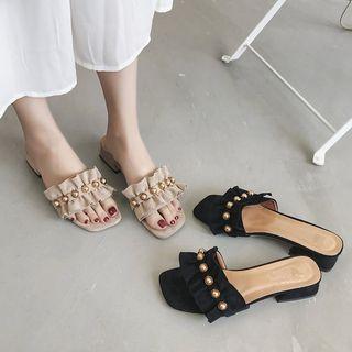Low-heel Slide Ruffle Sandals