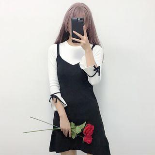 Mock Two-piece Long-sleeve Mini A-line Dress