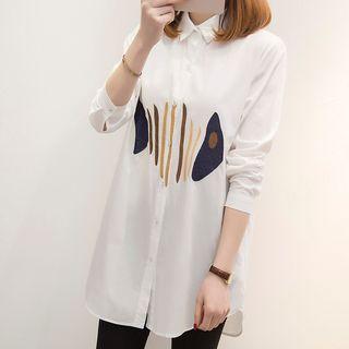 Fish Embroidery Oversized Shirt