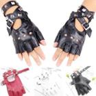 Studded Faux Leather Fingerless Gloves