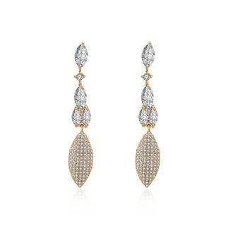 Fashion Simple Plated Champagne Gold Leaf Cubic Zircon Earrings Champagne - One Size