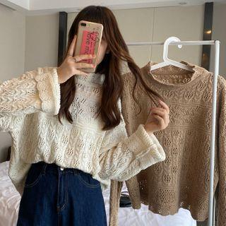 Mock-neck Pointelle Knit Top