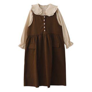 Set: Ruffled Blouse + Midi Overall Dress