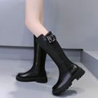 Faux-leather Panel Belted Long Boots