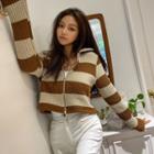 Collared Stripe Zip-up Cardigan