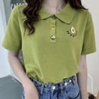 Short-sleeve Embroidered Avocado Knit Polo Shirt