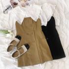 Mock Two-piece Puff-sleeve Double-breasted A-line Dress