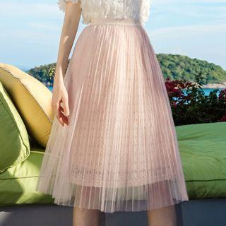 Pleated Lace A-line Skirt