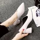 Faux Suede Chunk Heel Pointed Pumps
