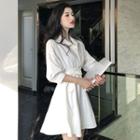 Balloon-sleeve Tie-front A-line Shirtdress White - One Size