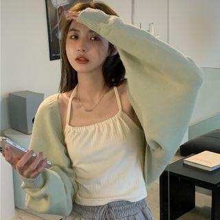 Bat Sleeve Plain Cropped Cardigan