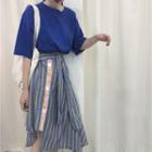 Striped Lettering Applique Flared Skirt