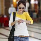 Long-sleeve Two-tone T-shirt
