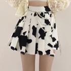 Cow Print Pleated Mini A-line Skirt