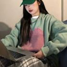 Sweetheart Applique Round Neck Pullover Green - One Size