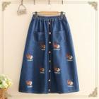 Cookies Embroidered Washed Denim Skirt