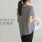 Slit-back Stripe Linen T-shirt
