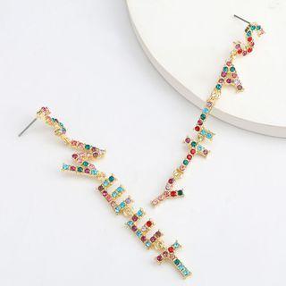 Rhinestone Lettering Drop Earring 1 Pair - Mixed Color - Gold - One Size