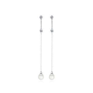 Simple Temperament Geometric Tassel Imitation Pearl Earrings With Cubic Zirconia Silver - One Size