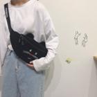 Embroidered Faux Shearling Sling Bag