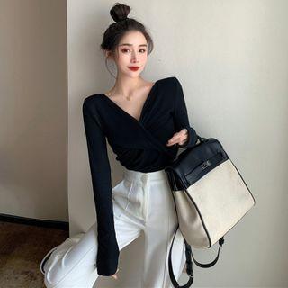 Long-sleeve Plain Knotted Top
