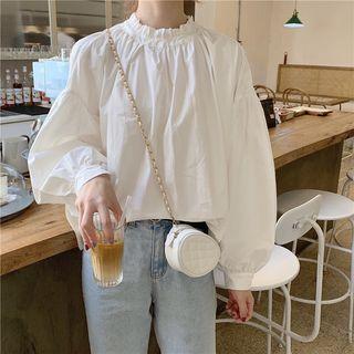 Puff-sleeve Frill Trim Blouse White - One Size