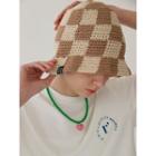 Checkered Crochet Bucket Hat Beige - One Size