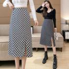 Checker Print Midi A-line Skirt