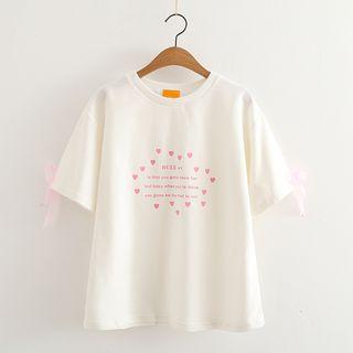 Bow Detail Printed Short-sleeve T-shirt