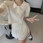 Set: Puff-sleeve Collar T-shirt + Mini A-line Skirt